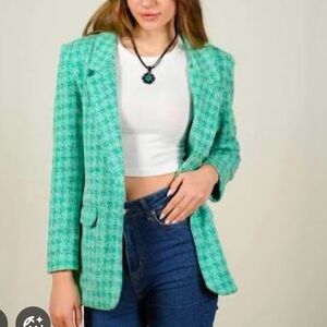 NWT A&D preppy, green plaid, single button blazer size small